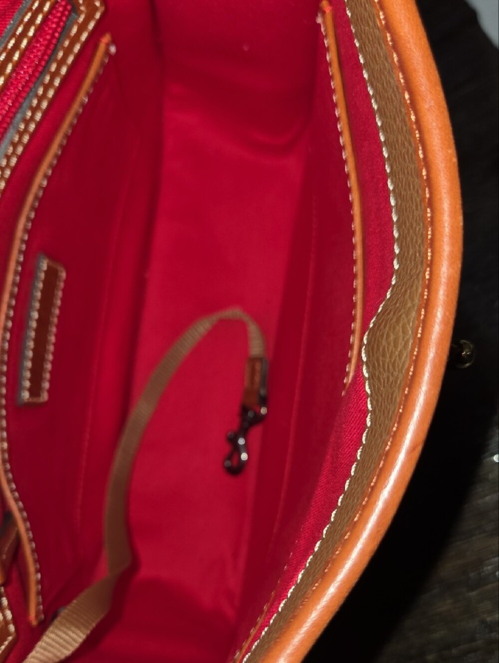 Dooney & Bourke Brown Pebbled Leather Shoulder Bag with Tan Trim - Picture 11 of 13